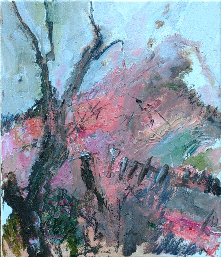 warten im Garten 40x30cmÖl auf Leinwand2021