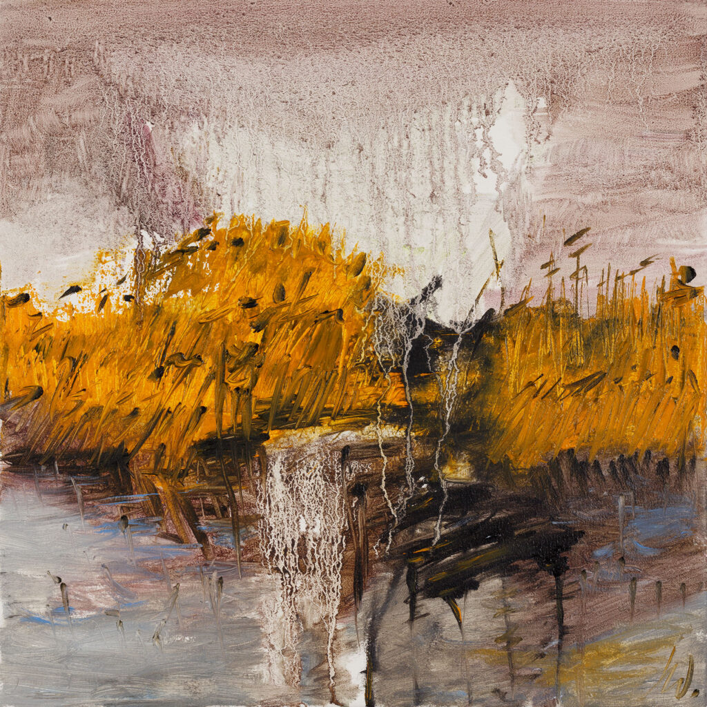 Steg im Schilfrohr40x40cmÖl auf Leinwand2020